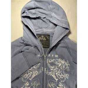 Tankfarm Hoodie Sweatshirt Men's L Distressed Grunge Graphic Print Blue Y2K